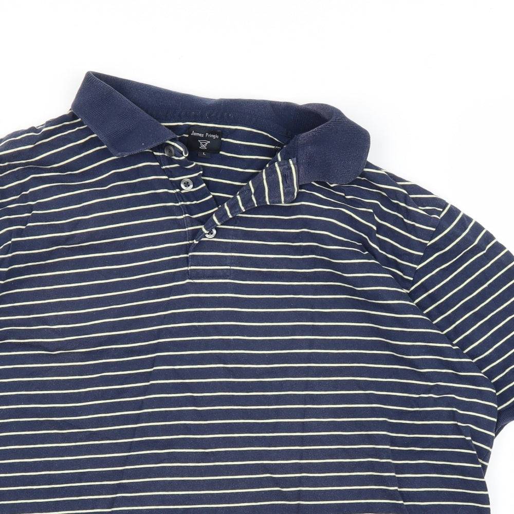 James Pringle Mens Blue Striped   Polo Size L