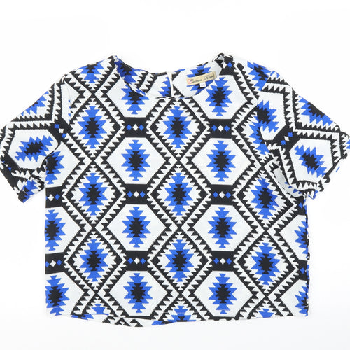 Cameo Rose Womens Blue Geometric  Basic Blouse Size 12