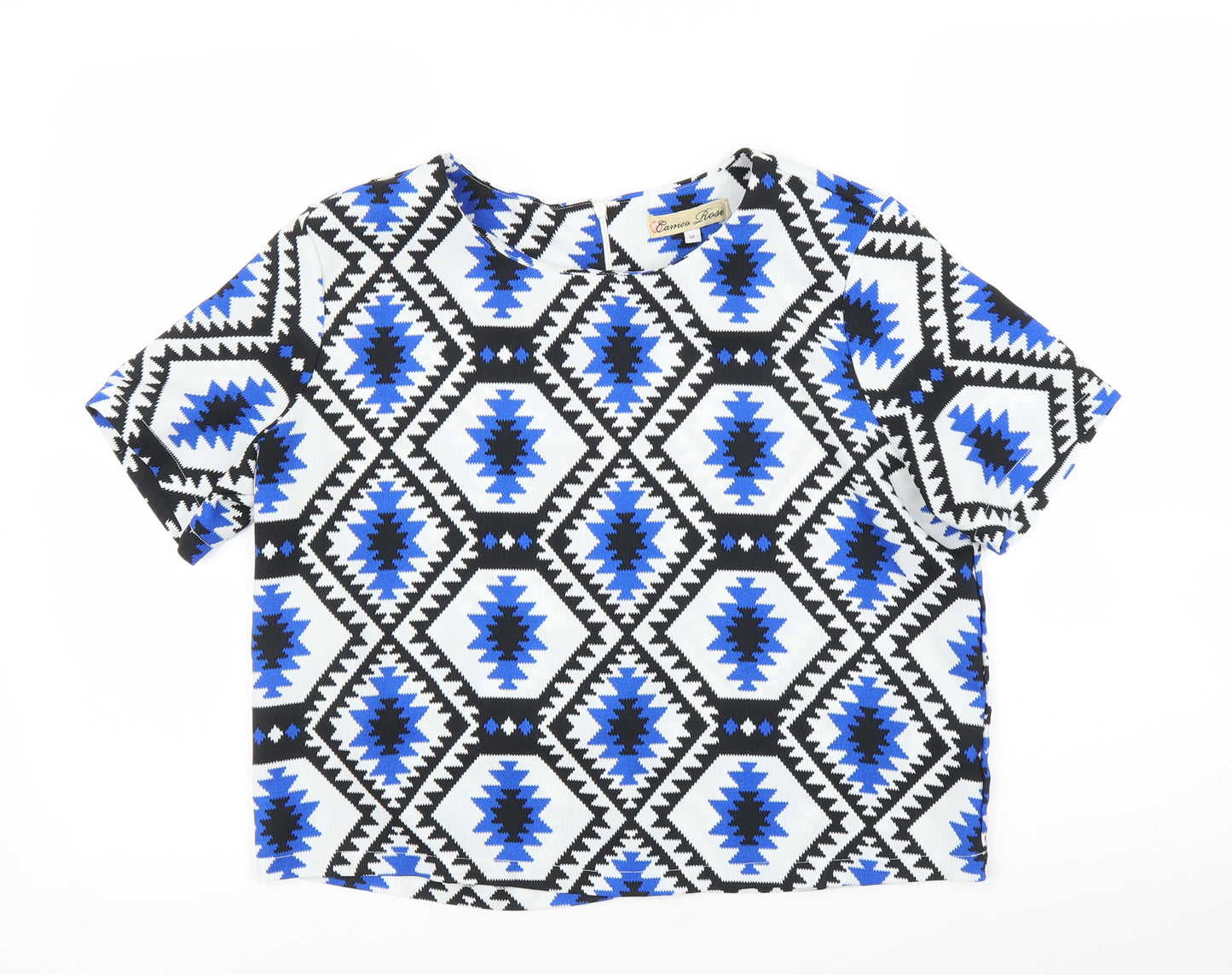 Cameo Rose Womens Blue Geometric  Basic Blouse Size 12