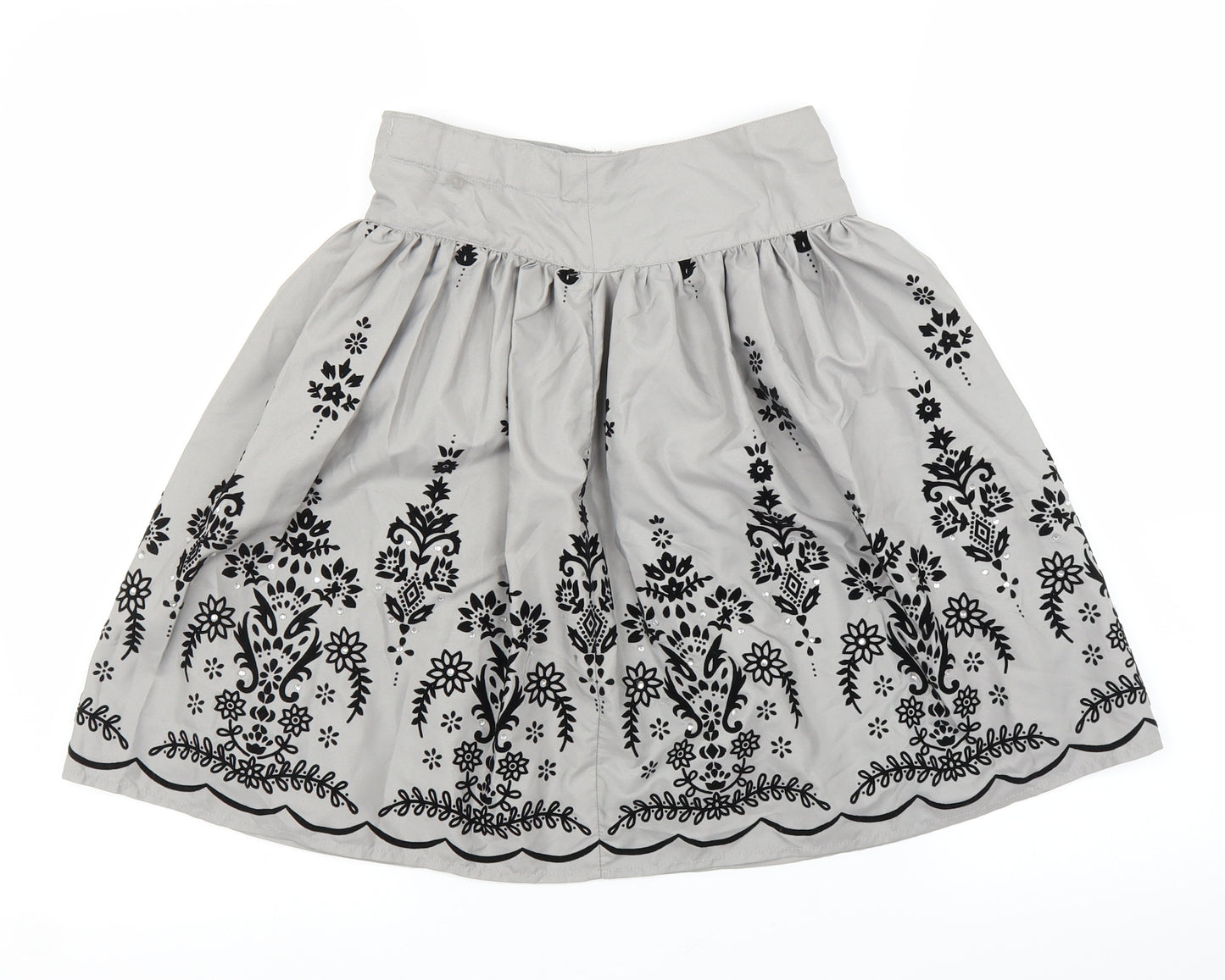 Matalan Girls Grey Floral  A-Line Skirt Size 6-7 Years