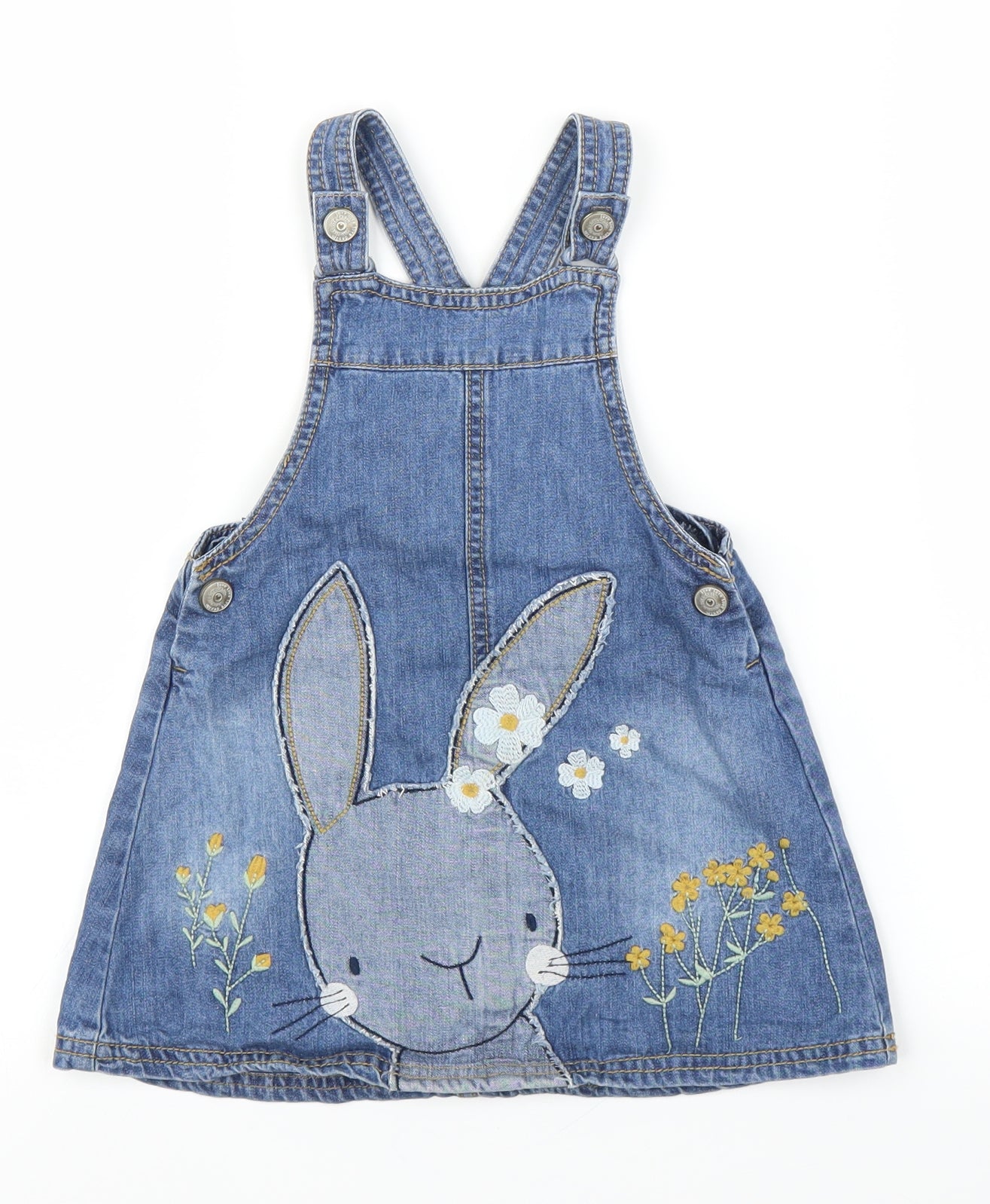 Mothercare Girls Blue Floral Denim Pinafore/Dungaree Dress  Size 18-24 Months