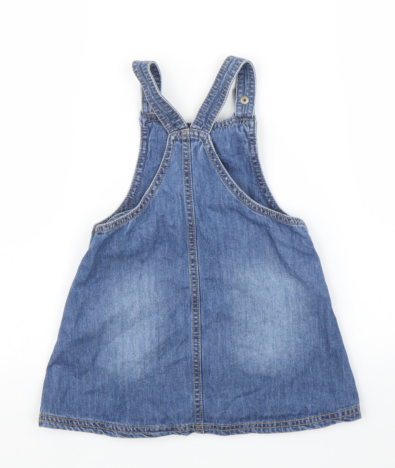 Mothercare Girls Blue Floral Denim Pinafore/Dungaree Dress  Size 18-24 Months
