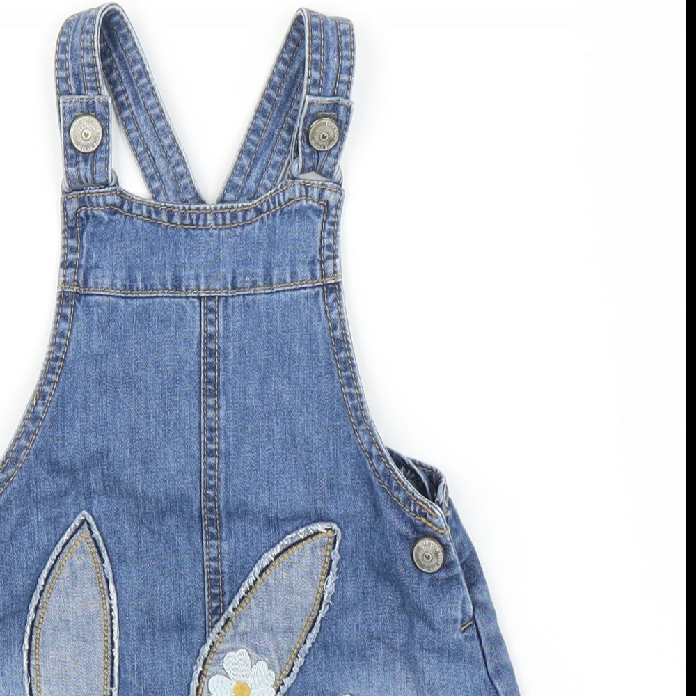 Mothercare Girls Blue Floral Denim Pinafore/Dungaree Dress  Size 18-24 Months