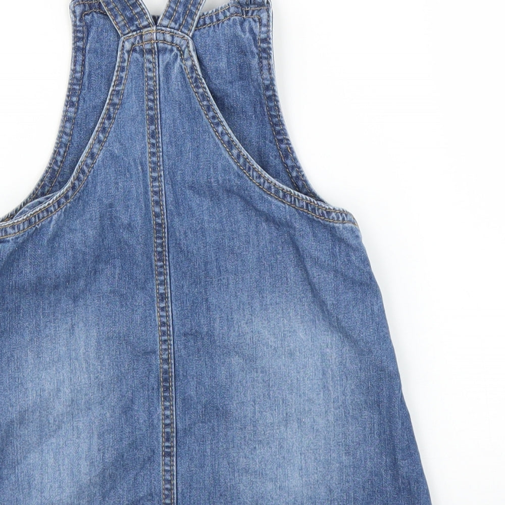 Mothercare Girls Blue Floral Denim Pinafore/Dungaree Dress  Size 18-24 Months