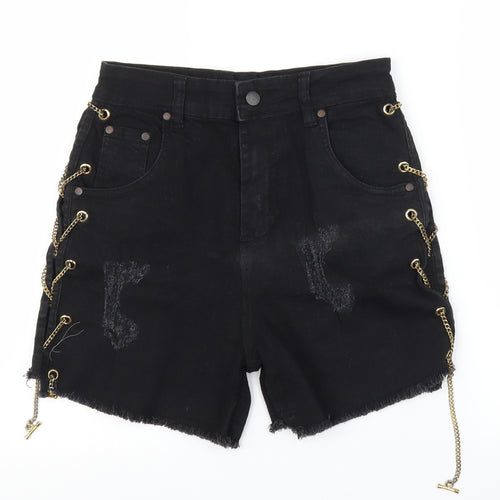 PRETTYLITTLETHING Womens Black  Denim Bermuda Shorts Size 12