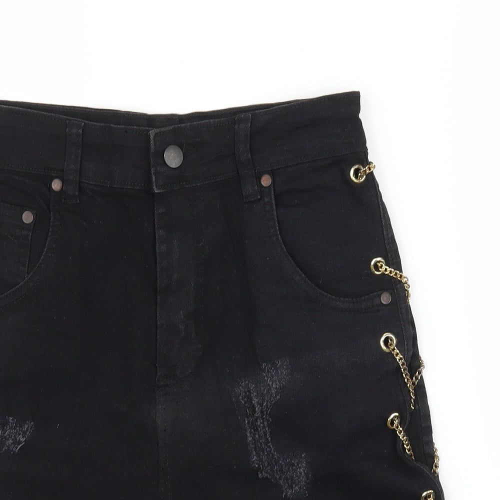 PRETTYLITTLETHING Womens Black  Denim Bermuda Shorts Size 12