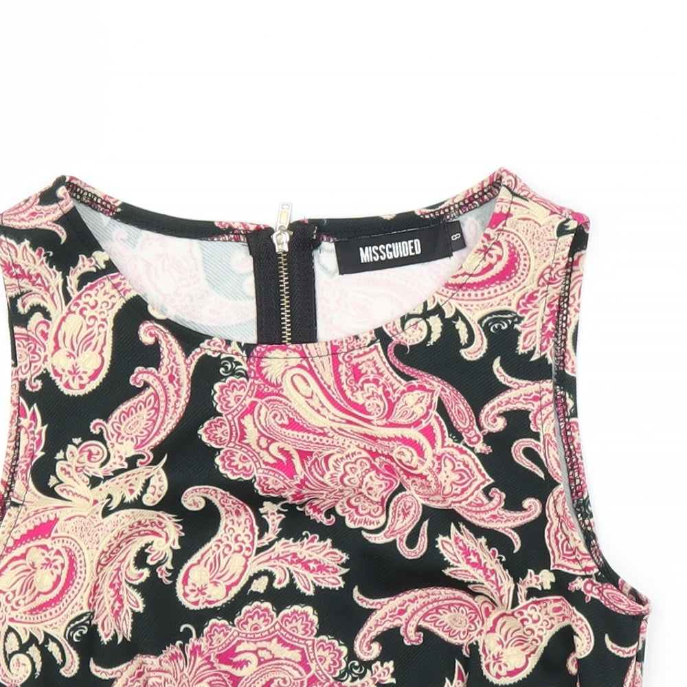 Missguided Womens Purple Paisley  Cropped Blouse Size 8