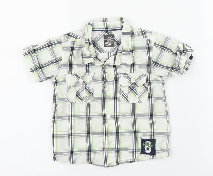 H&M Boys Green Plaid Basic Button-Up Size 12 Months