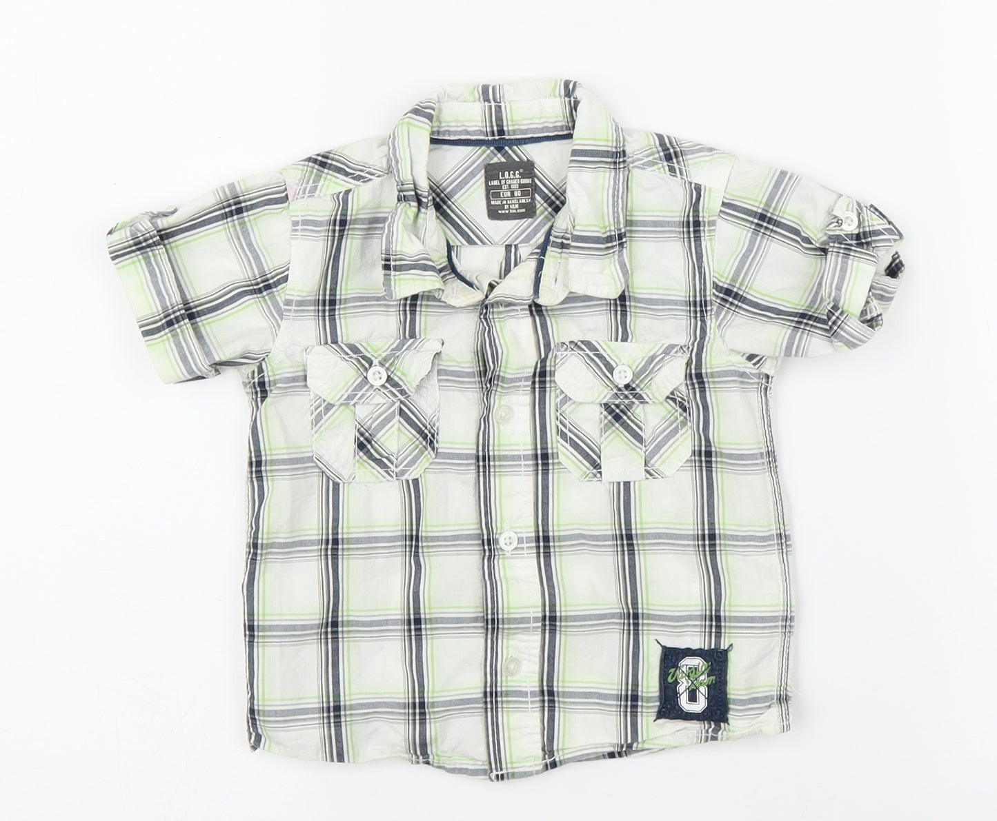 H&M Boys Green Plaid  Basic Button-Up Size 12 Months