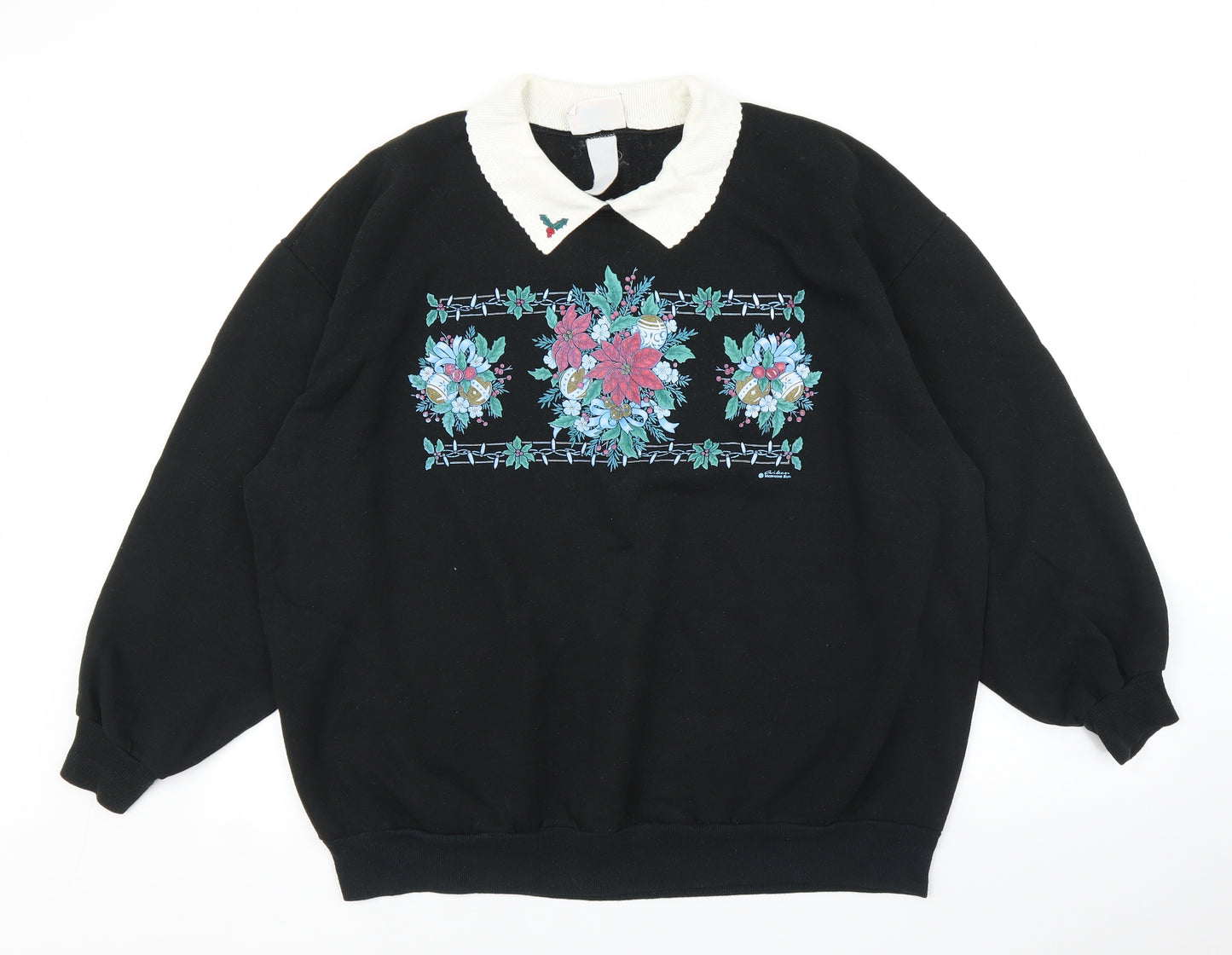 Morning Sun Womens Black Floral  Pullover Jumper Size 2XL