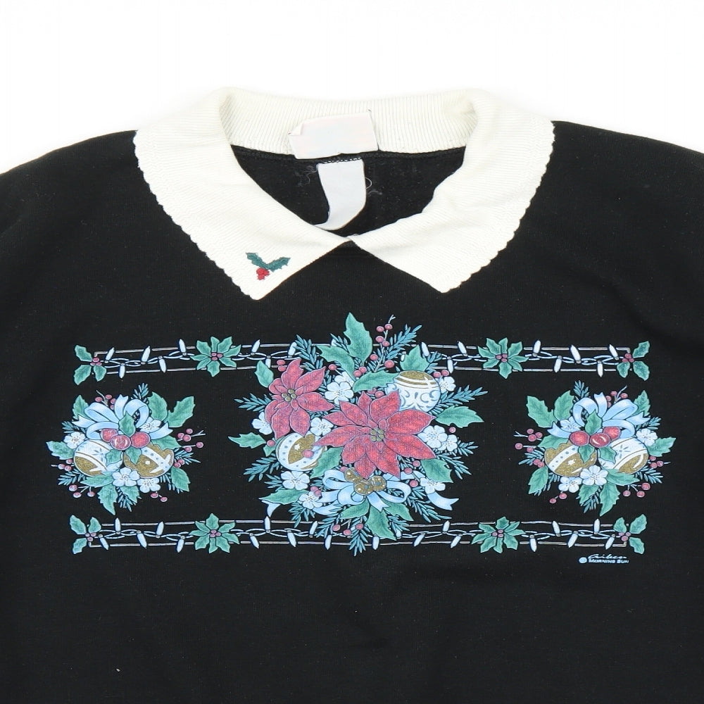 Morning Sun Womens Black Floral  Pullover Jumper Size 2XL