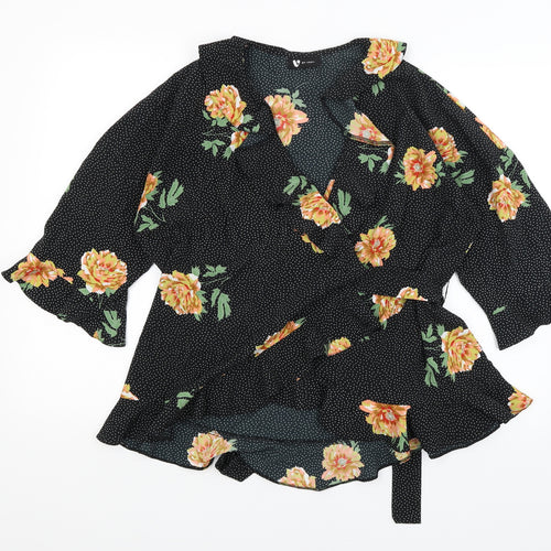 Very Womens Black Floral  Wrap Blouse Size 14