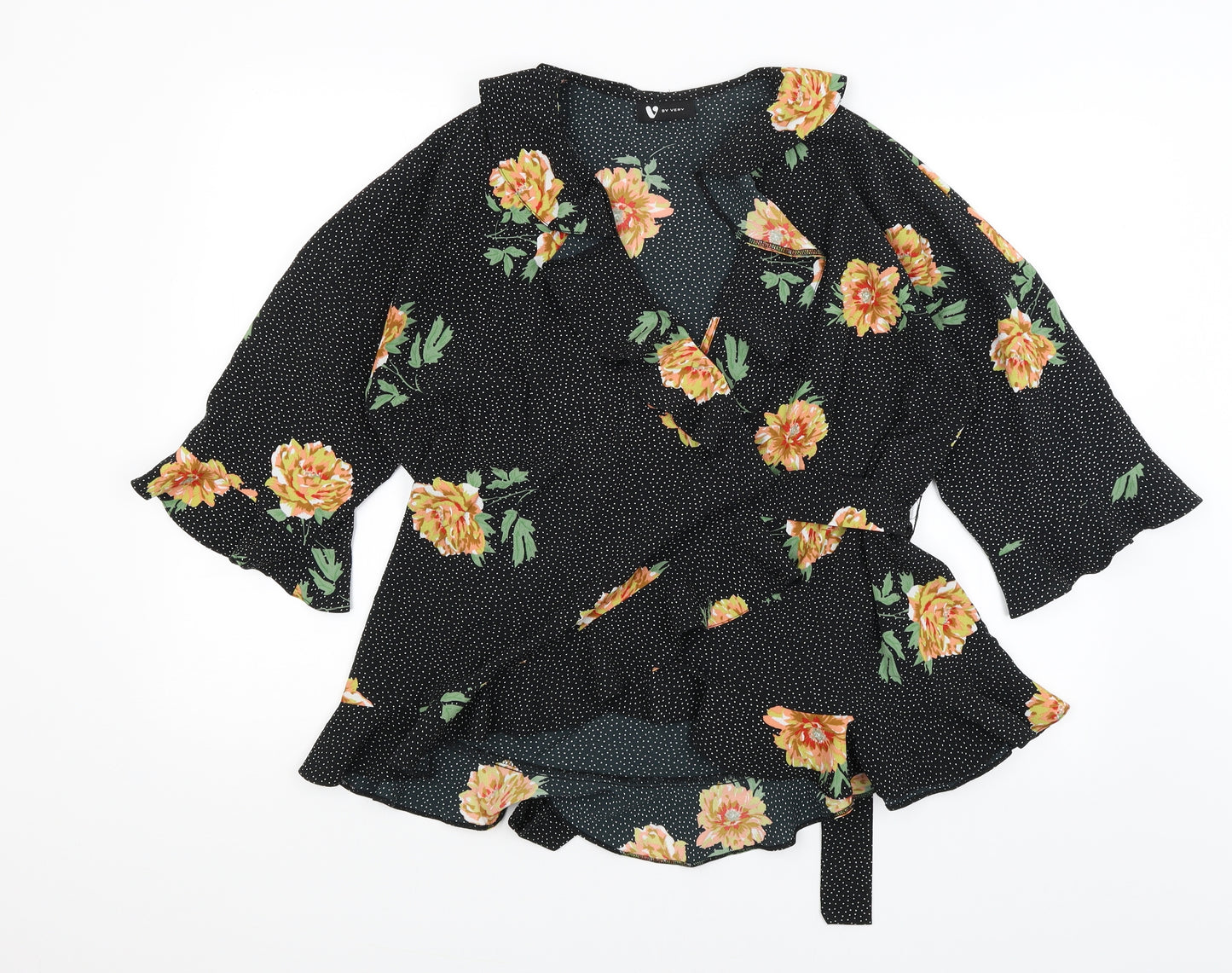 Very Womens Black Floral  Wrap Blouse Size 14