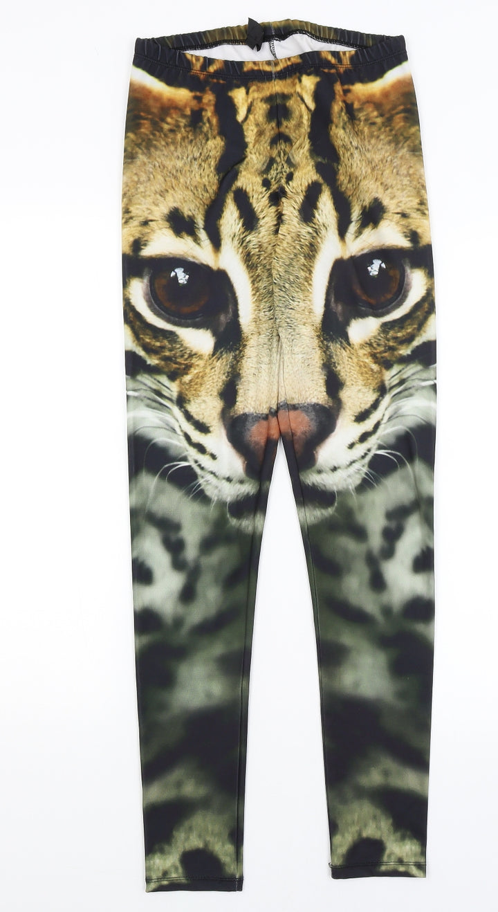 Topshop Womens Black Capri Leggings Size 10 L28 in - Cheetah