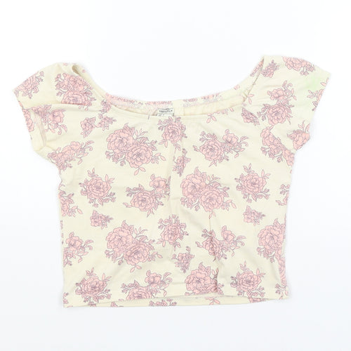 FOREVER 21 Womens Ivory Floral  Cropped T-Shirt Size S