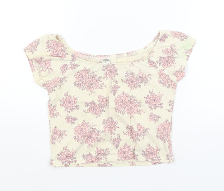 FOREVER 21 Womens Ivory Floral Cropped T-Shirt Size S