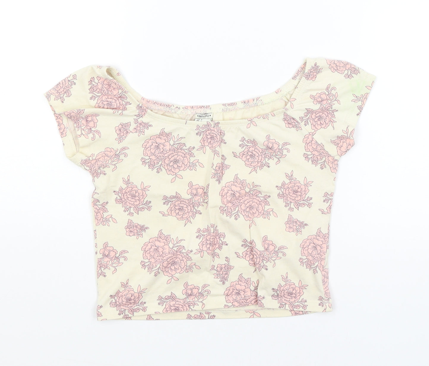 FOREVER 21 Womens Ivory Floral  Cropped T-Shirt Size S