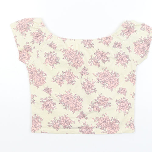 FOREVER 21 Womens Ivory Floral  Cropped T-Shirt Size S