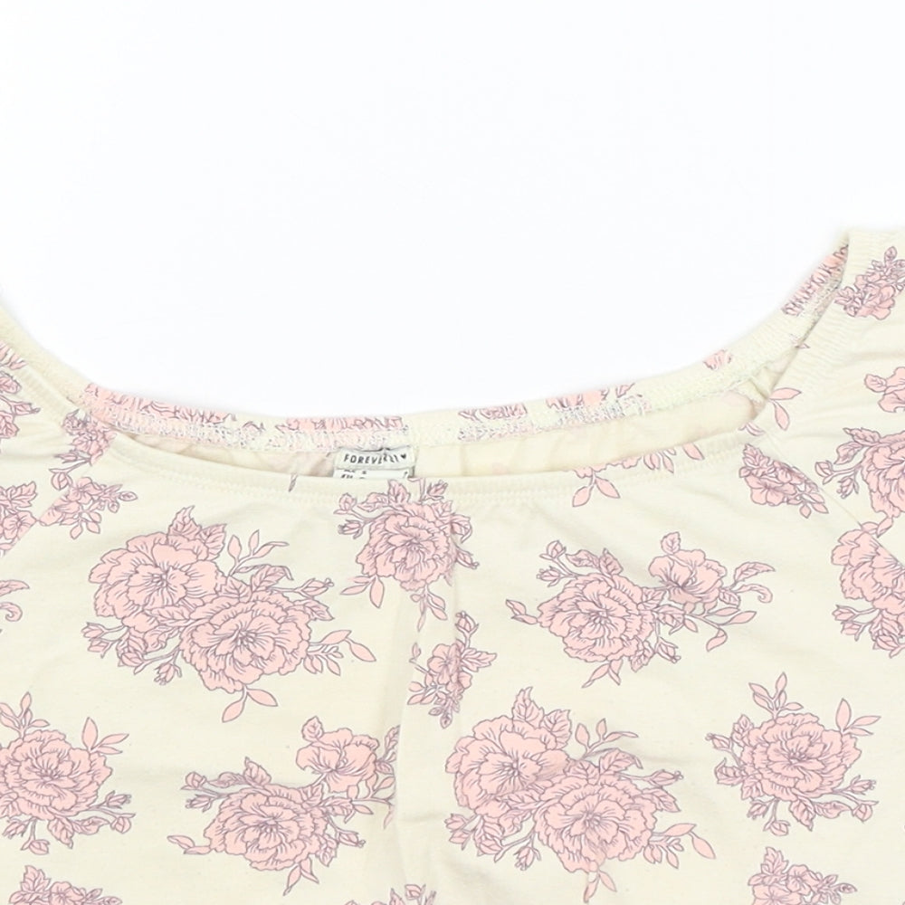 FOREVER 21 Womens Ivory Floral  Cropped T-Shirt Size S