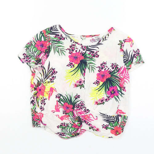 M&Co Girls White Floral  Basic T-Shirt Size 7-8 Years