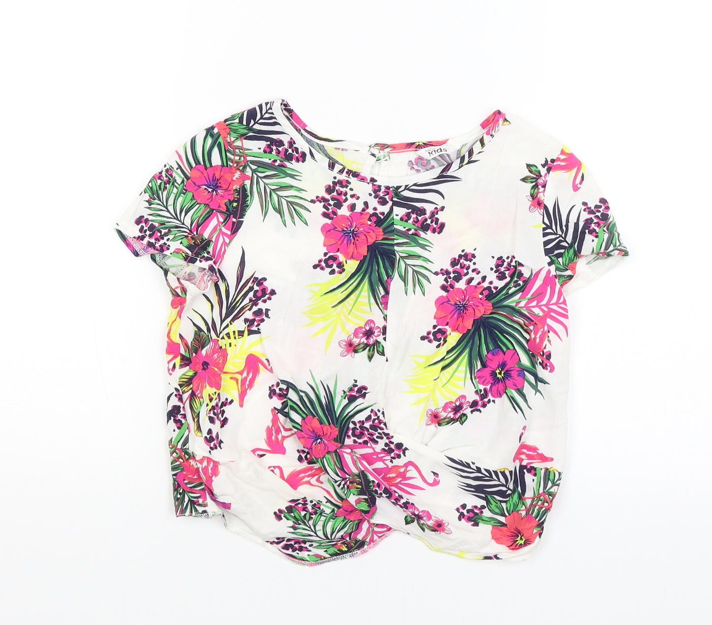 M&Co Girls White Floral  Basic T-Shirt Size 7-8 Years
