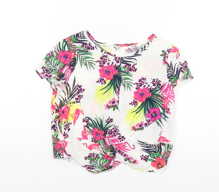 M&Co Girls White Floral  Basic T-Shirt Size 7-8 Years