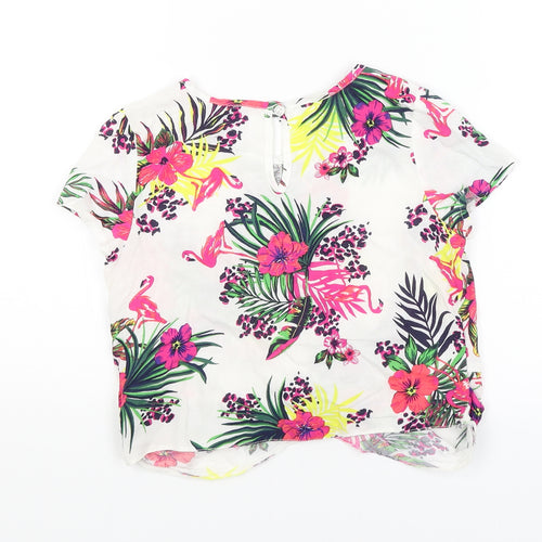 M&Co Girls White Floral  Basic T-Shirt Size 7-8 Years