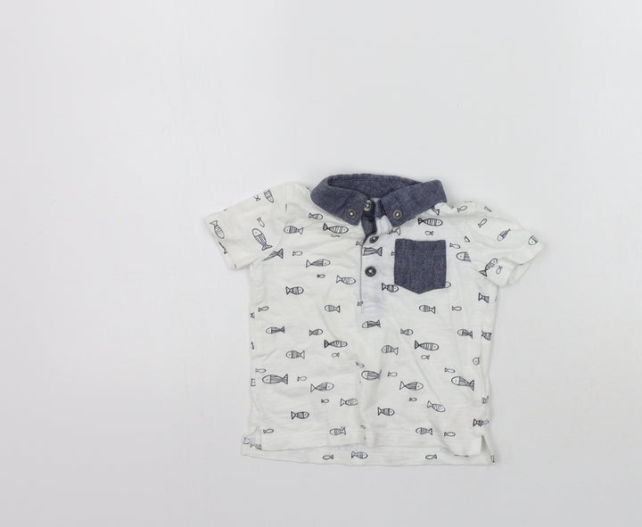 F&F Girls White Geometric  Basic T-Shirt Size 3-6 Months