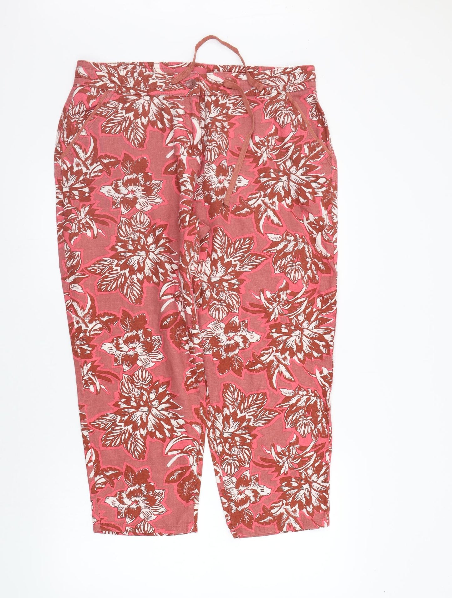 NEXT Womens Red Floral  Trousers  Size 14 L21 in
