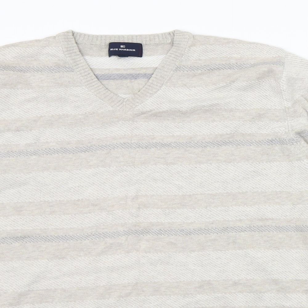 Blue Harbour Mens Beige Striped  Pullover Jumper Size M