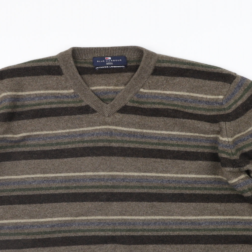 Marks and Spencer Mens Grey Striped  Pullover Jumper Size M