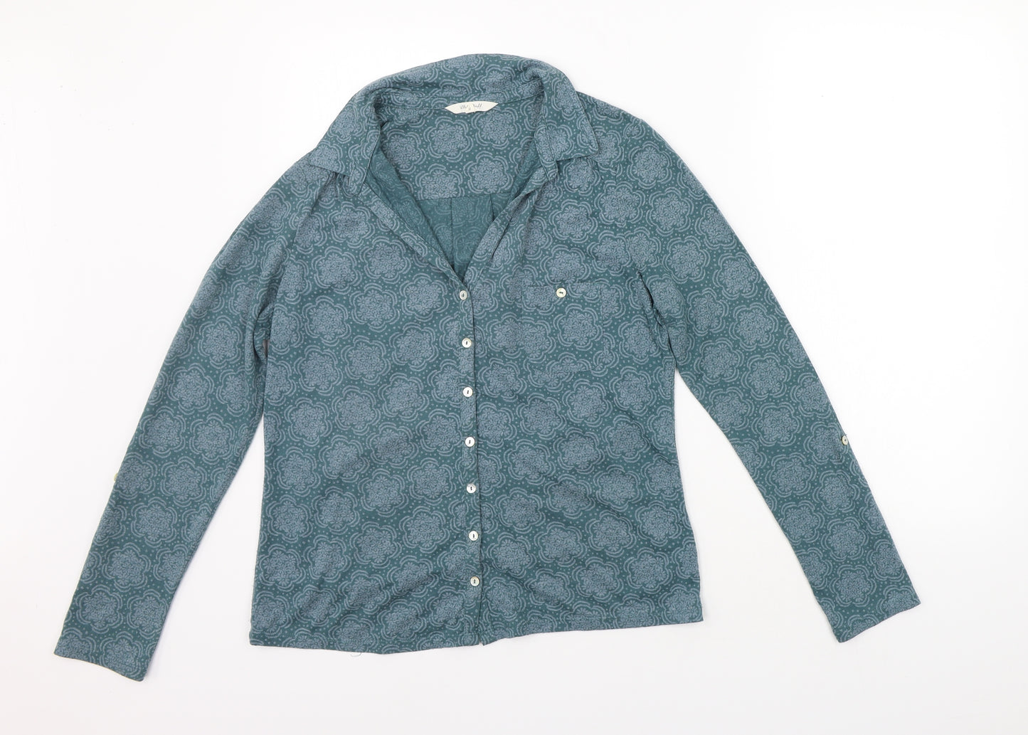 White Stuff Womens Green Geometric  Basic Button-Up Size 10