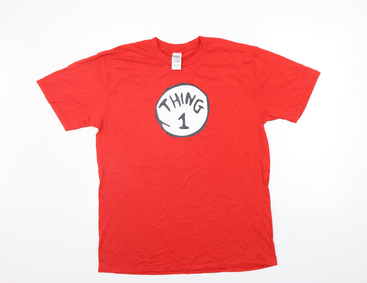 Gildan Womens Red Basic T-Shirt Size L - thing 1