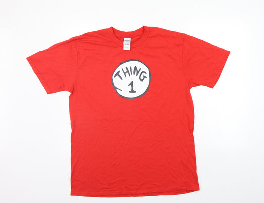 Front view of Gildan women’s red basic t-shirt, size L, - thing 1