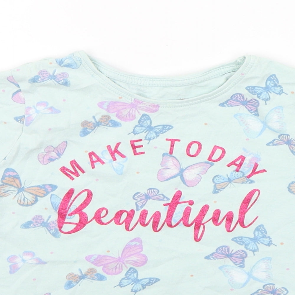 Primark Girls Green Geometric  Basic T-Shirt Size 7-8 Years