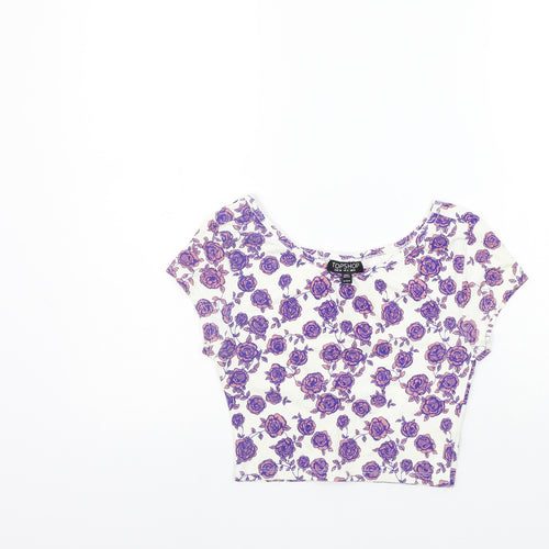 Topshop Womens White Floral  Basic T-Shirt Size 8