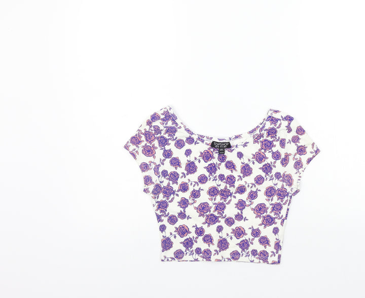 Topshop Womens White Floral  Basic T-Shirt Size 8