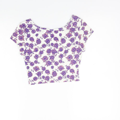 Topshop Womens White Floral  Basic T-Shirt Size 8