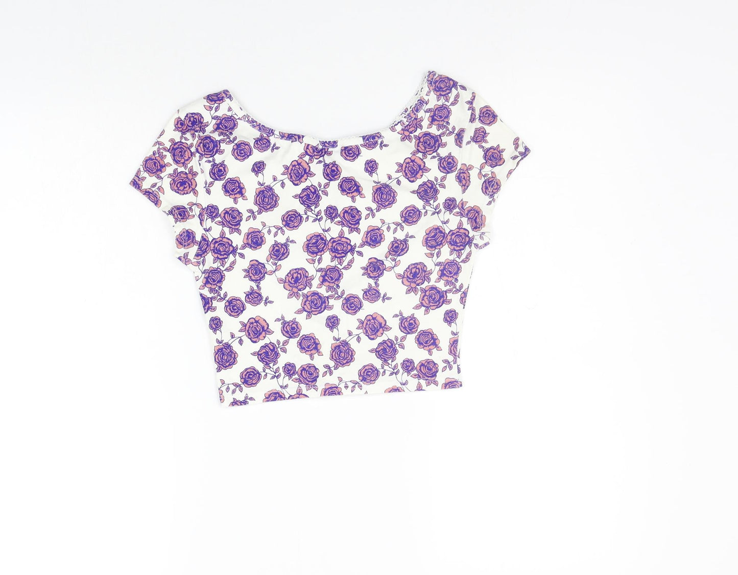 Topshop Womens White Floral  Basic T-Shirt Size 8
