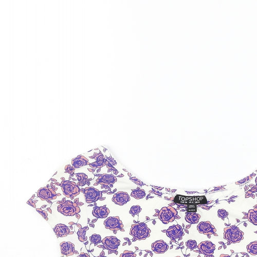 Topshop Womens White Floral  Basic T-Shirt Size 8