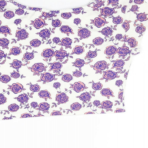 Topshop Womens White Floral  Basic T-Shirt Size 8