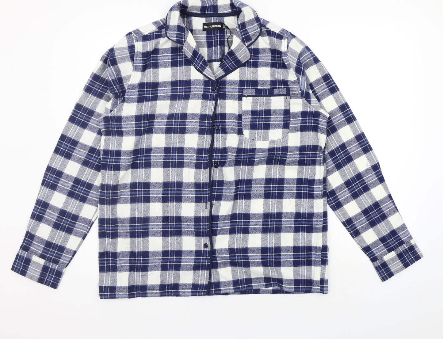 PRETTYLITTLETHING Womens Blue Check  Basic Button-Up Size 14