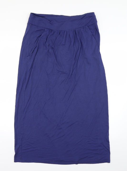 Front view of Next women’s blue a-line skirt, size UK 34, in