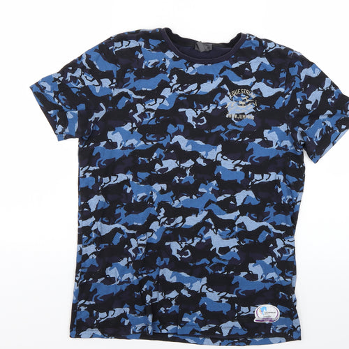 H&M Girls Blue Camouflage  Basic T-Shirt Size M  - Showjumping