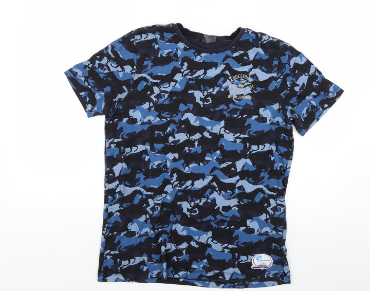 H&M Girls Blue Camouflage  Basic T-Shirt Size M  - Showjumping