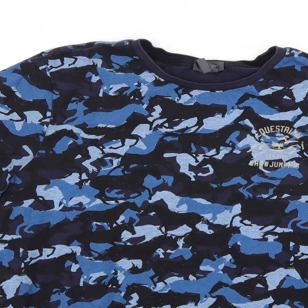 H&M Girls Blue Camouflage  Basic T-Shirt Size M  - Showjumping