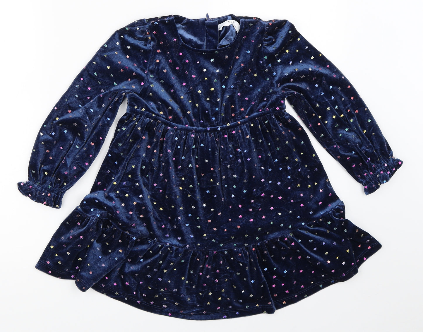 Marks and Spencer Girls Blue  Velour Fit & Flare  Size 4-5 Years