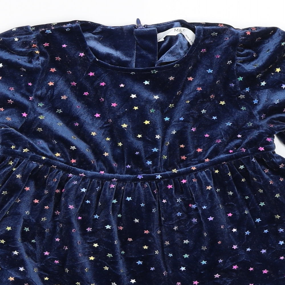 Marks and Spencer Girls Blue  Velour Fit & Flare  Size 4-5 Years