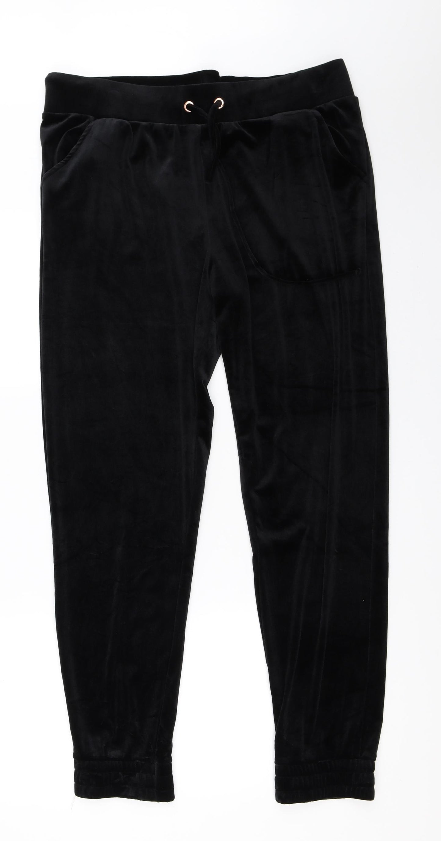 Papaya Womens Black  Velour Jogger Trousers Size L L29 in
