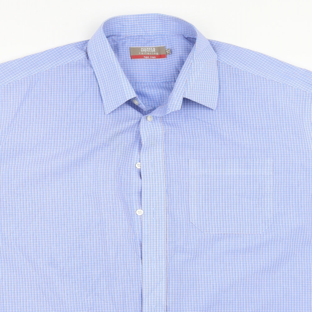 Marks and Spencer Mens Blue    Button-Up Size 17.5